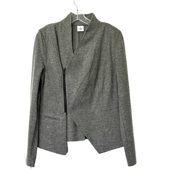Cabi Wms Med Rebel Jacket Heathered Gray Ponte Knit Asymmetrical Zip Up Moto - Picture 1 of 13